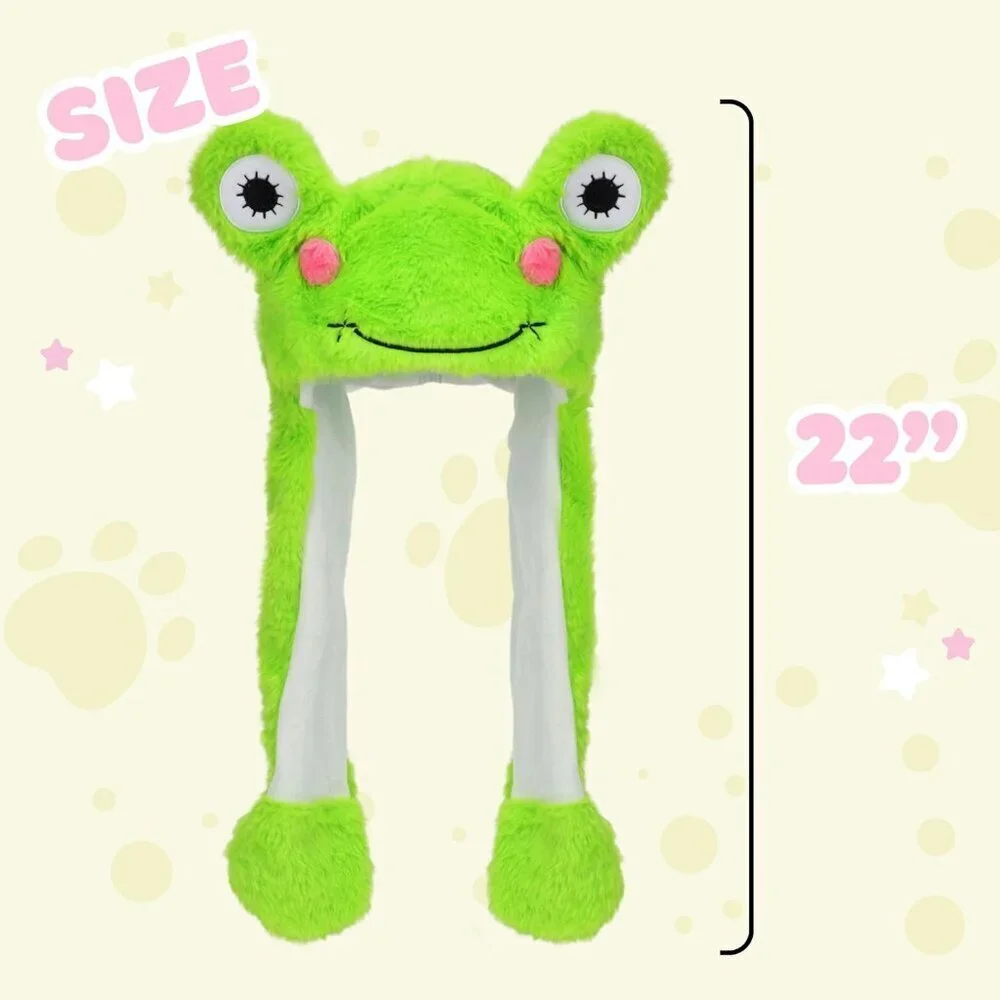 Kids Frog Animal Hat with Ears Moving Jumping Pop Up Beating Plush Holiday